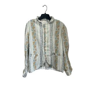 CP Shades Dree Floral Stripe Linen Button Up Jacket Lightweight Boho Size M